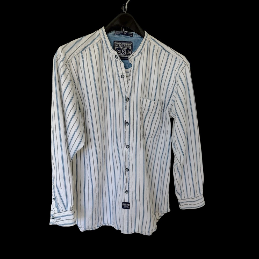90's Coliseum Authentic Jeanswear Striped Banded Collar Button Down Shirt Medium